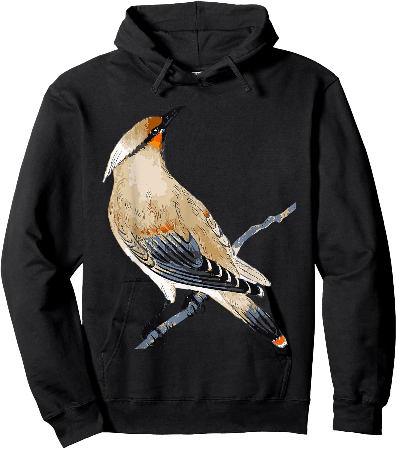 Cedar Waxwing Art Illustration Hoodie - Hoodie | Black