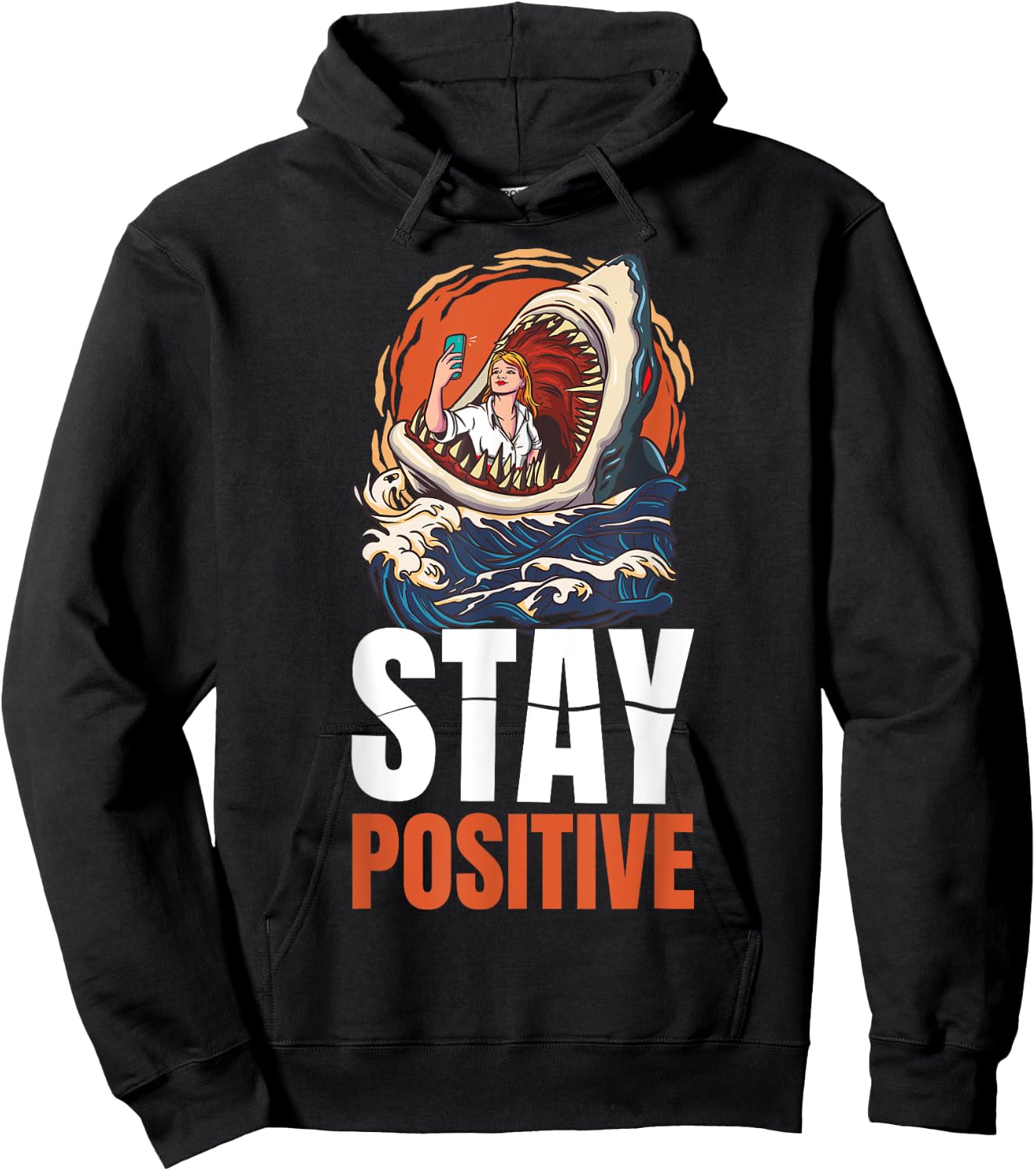 Stay Positive Shark Hoodie - Hoodie | Black