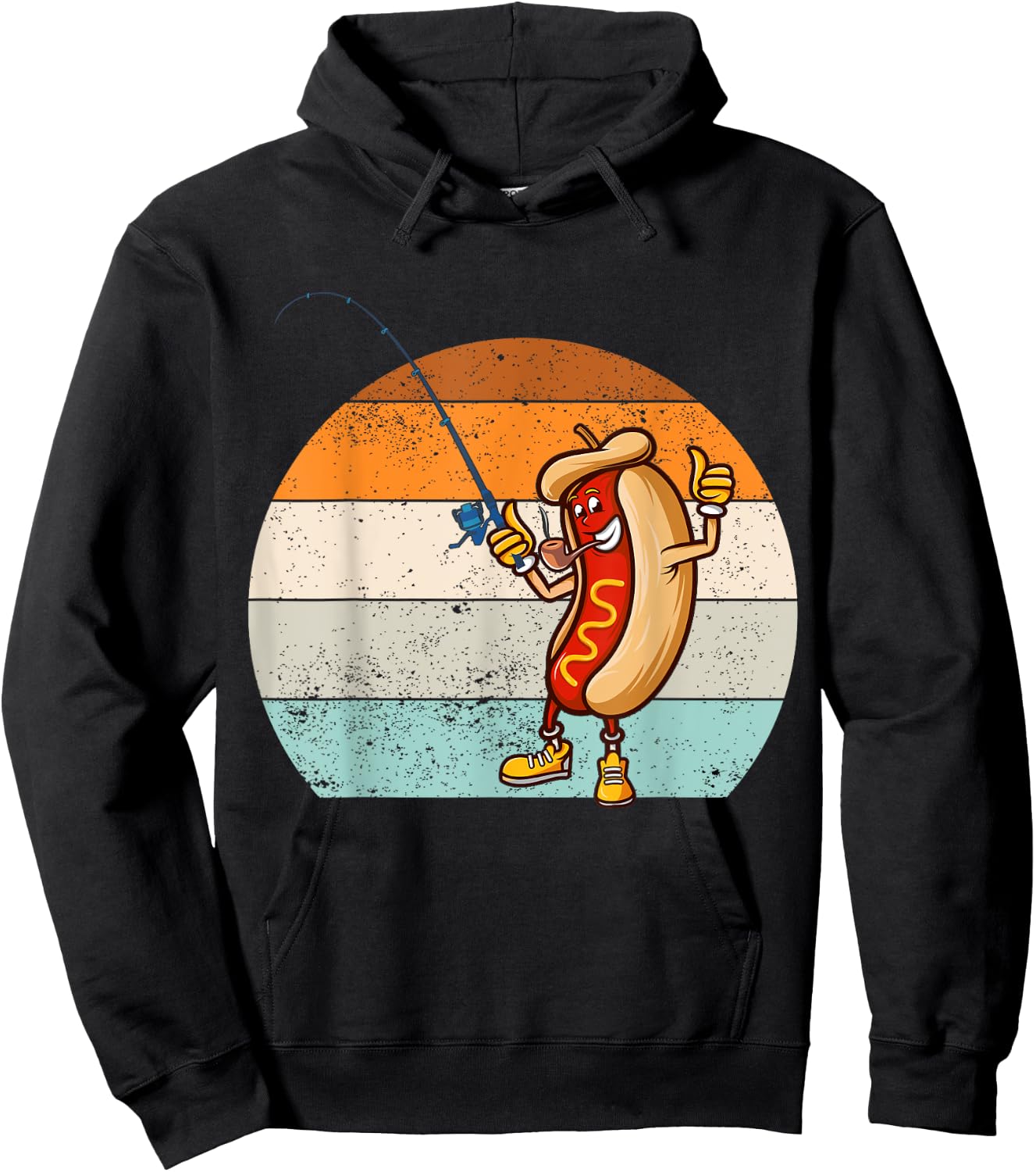 Funny fishing hot dog, Retro vintage hot dog fishermen Hoodie - Hoodie | Black