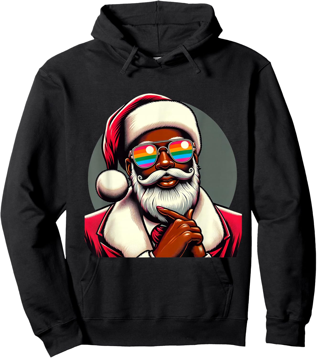 Retro Colored Santa Face Pride Rainbow Sunglasses Christmas Hoodie - Hoodie | Black