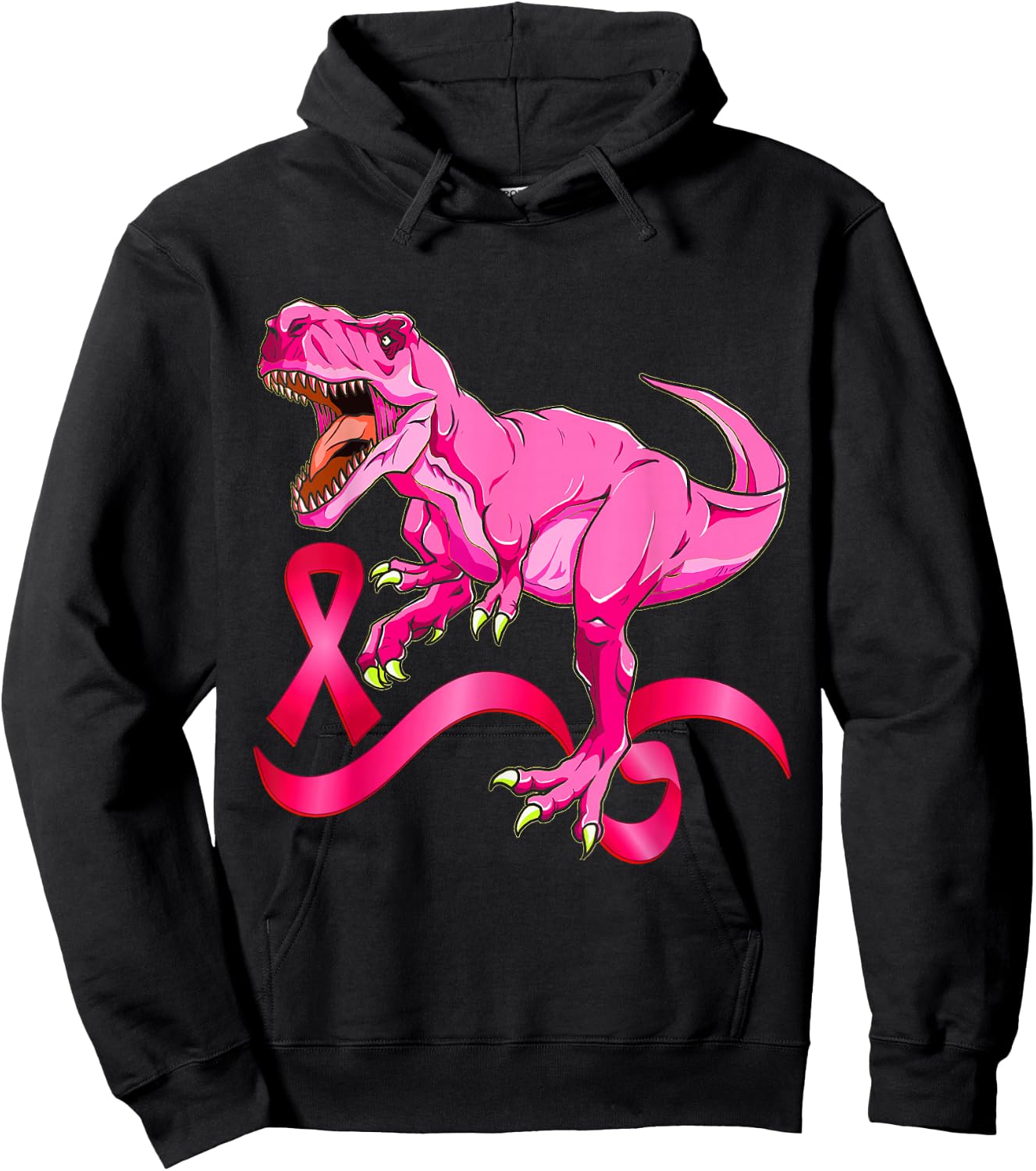 Pink Ribbon T-Rex Breast Cancer Awareness Boys Kids Toddler Hoodie - Hoodie | Black