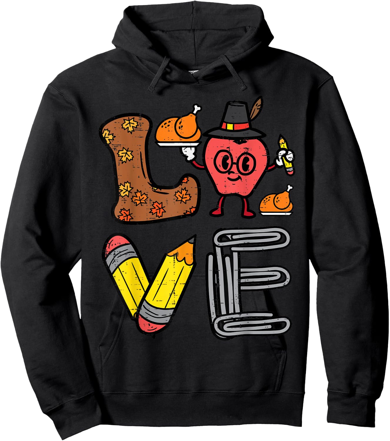 Thanksgiving Love Teacher Turkey Day Fall School Women Men Hoodie - Hoodie | Black