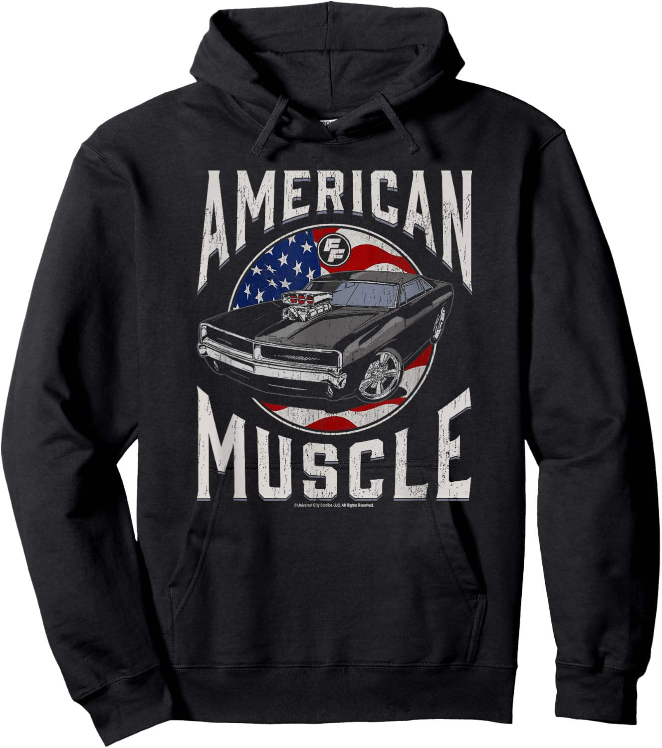 Fast & Furious Vintage American Muscle Flag Fill Hoodie - Hoodie | Black