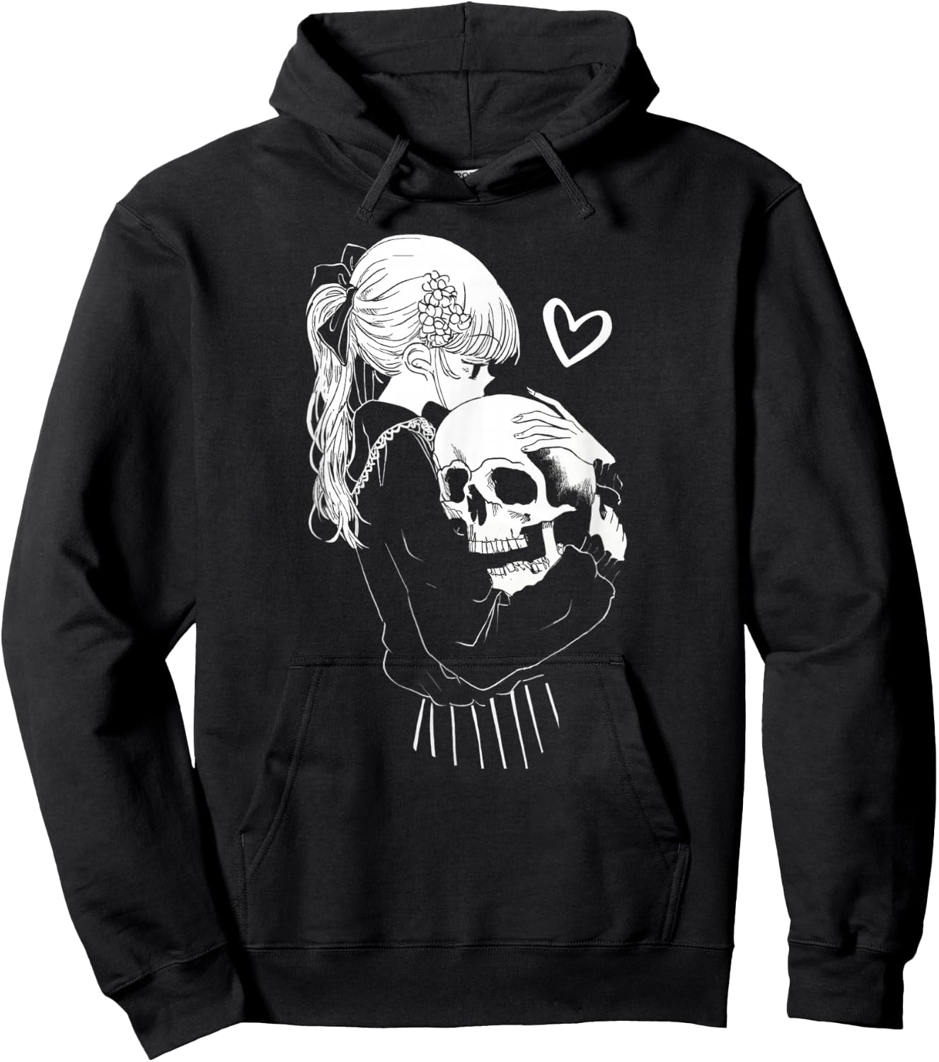 Creepy Cute Anime Schoolgirl Cuddles Skeleton Skull Dark Art Hoodie - Hoodie | Black