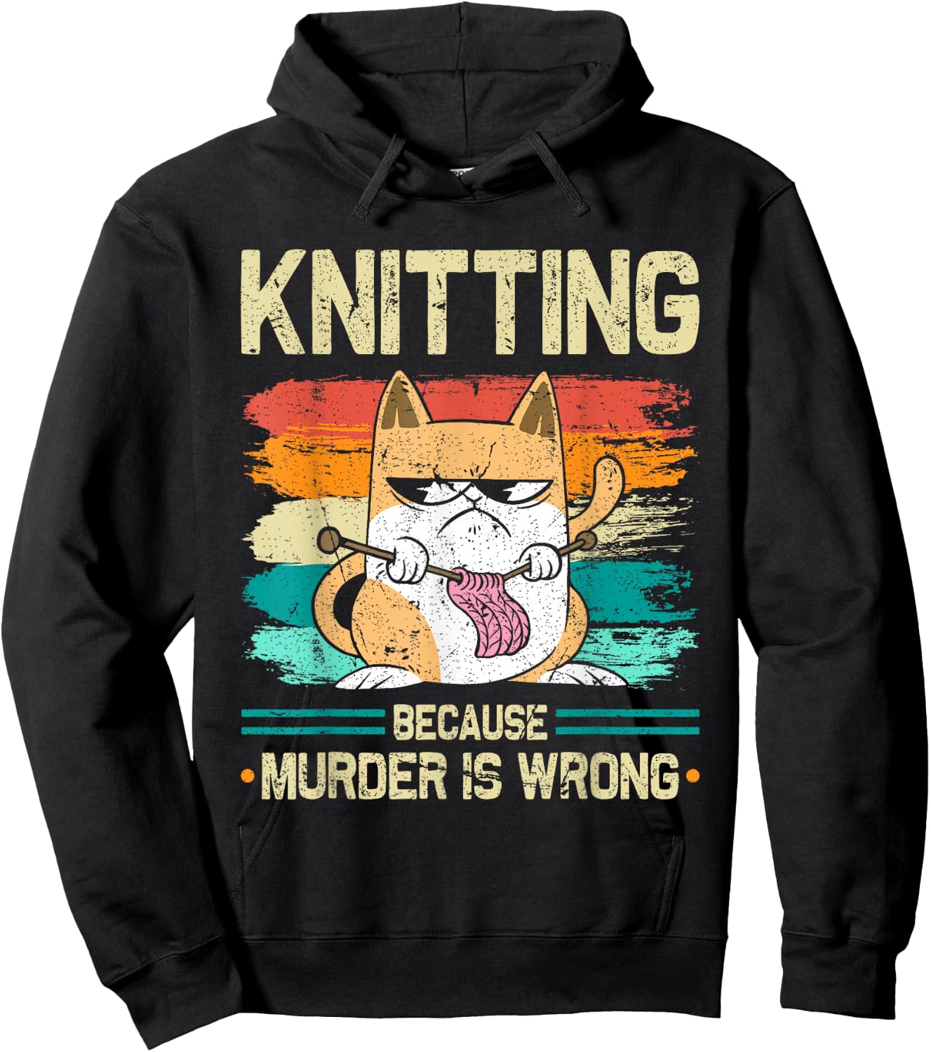 Knitting Because Murder is Wrong Cat Knits Hoodie - Hoodie | Black