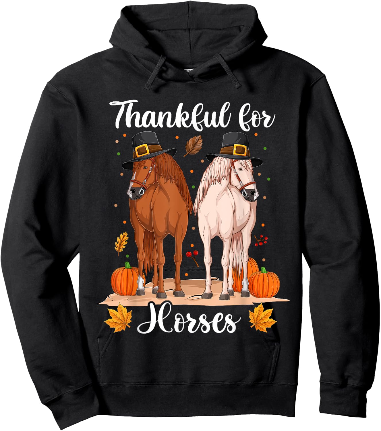Thankful For Horses Costume Shirts, Pumpkin Fall Autumn Fall Hoodie - Hoodie | Black
