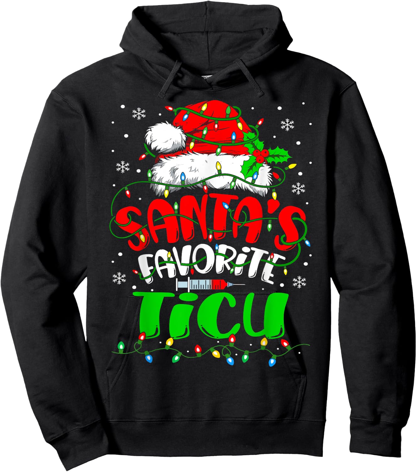Santa Favorite TICU Nurse Christmas Trauma ICU Nurse Hoodie - Hoodie | Black