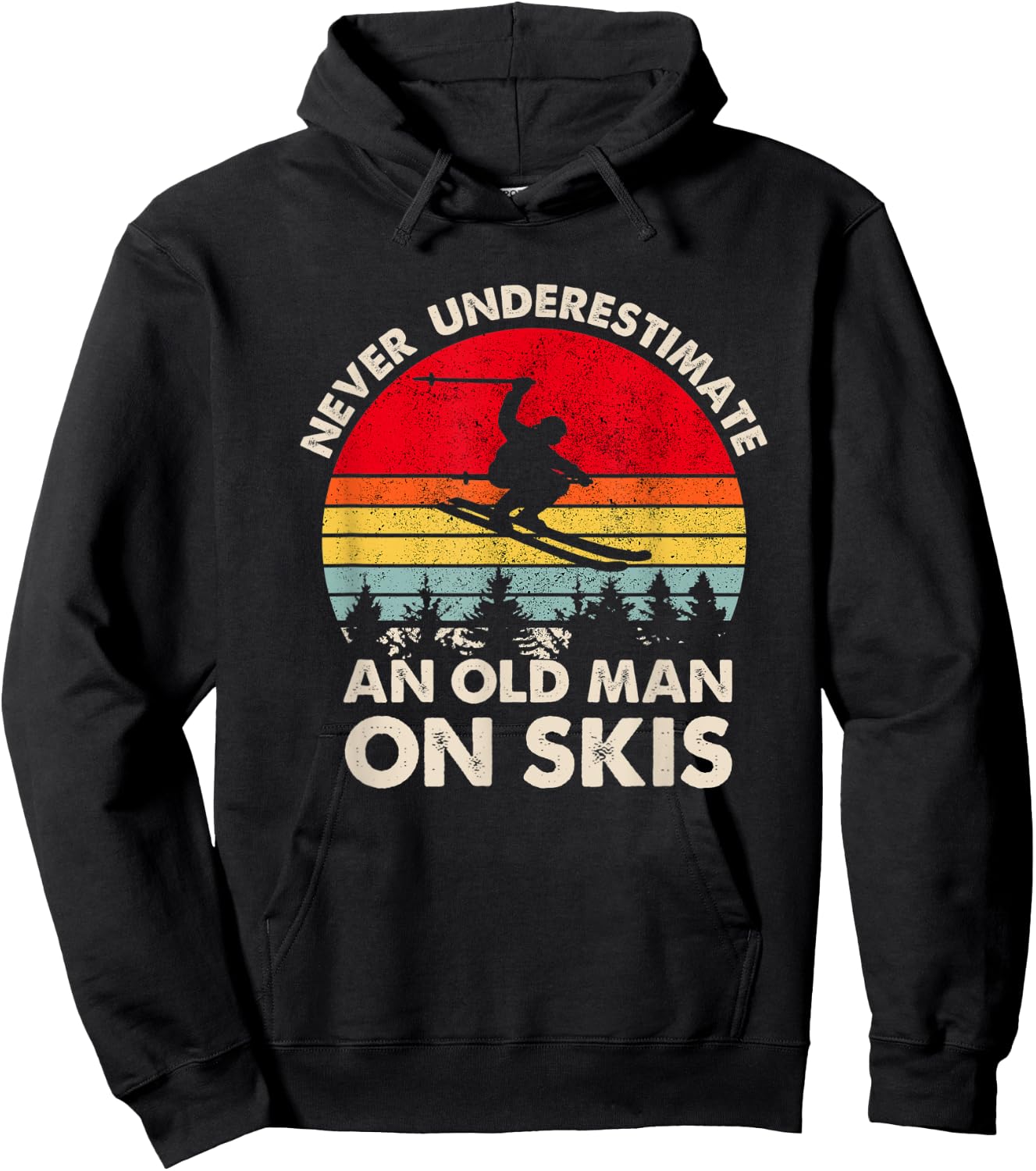 Never Underestimate An Old Man On Skis Retro Funny Skier Hoodie - Hoodie | Black