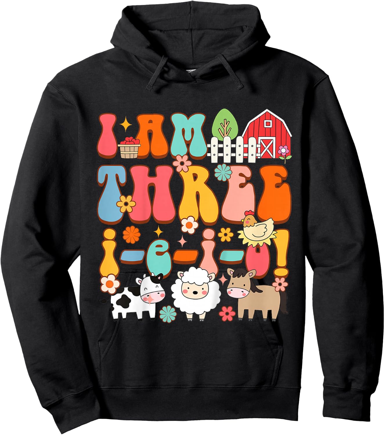 Kids 3rd Birthday Farm Life Farmer Third Bday I'm Three-i-e-i-o Hoodie - Hoodie | Black