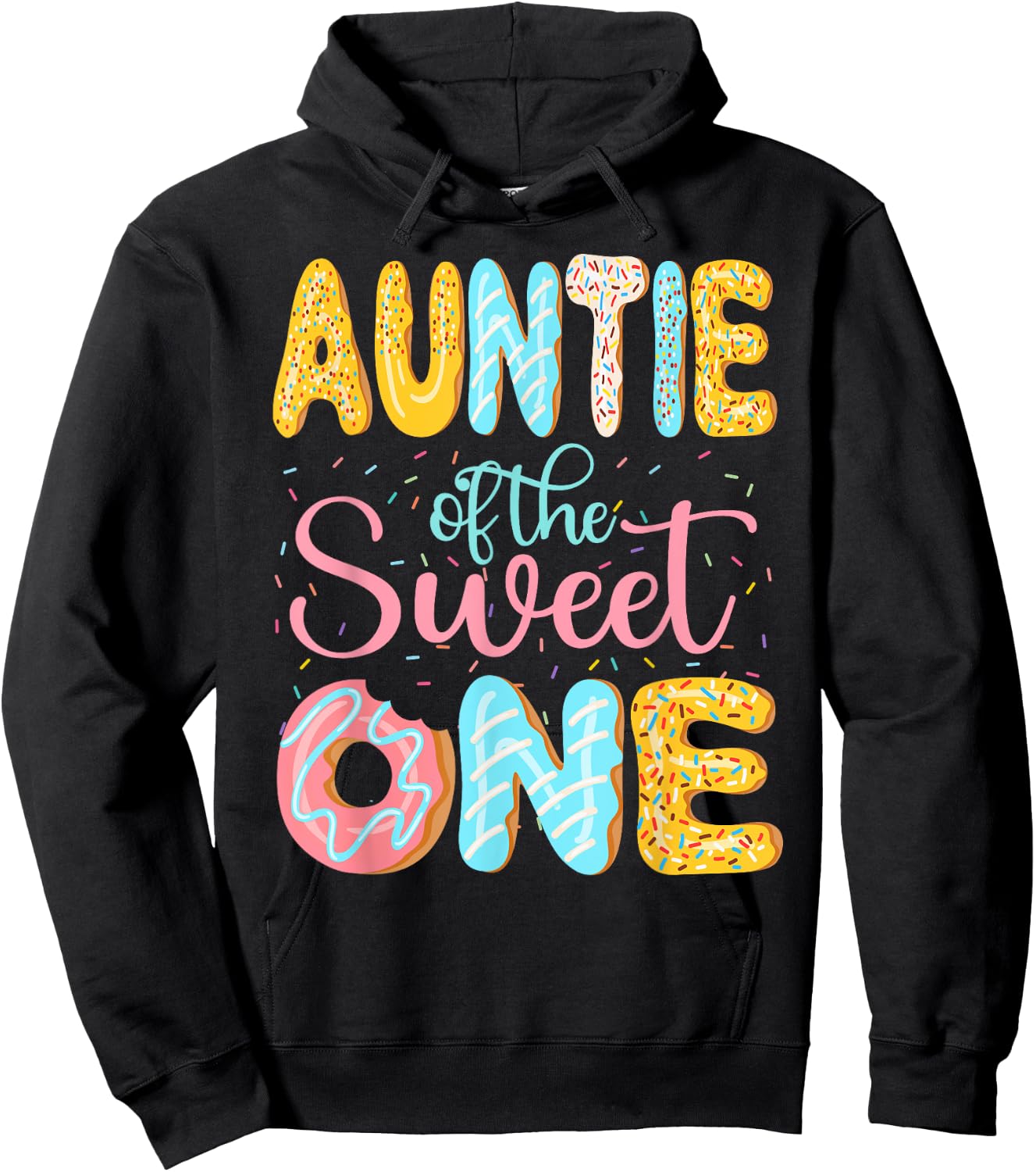 Auntie of the Sweet One Aunt Donuts Family Matching Party Hoodie - Hoodie | Black