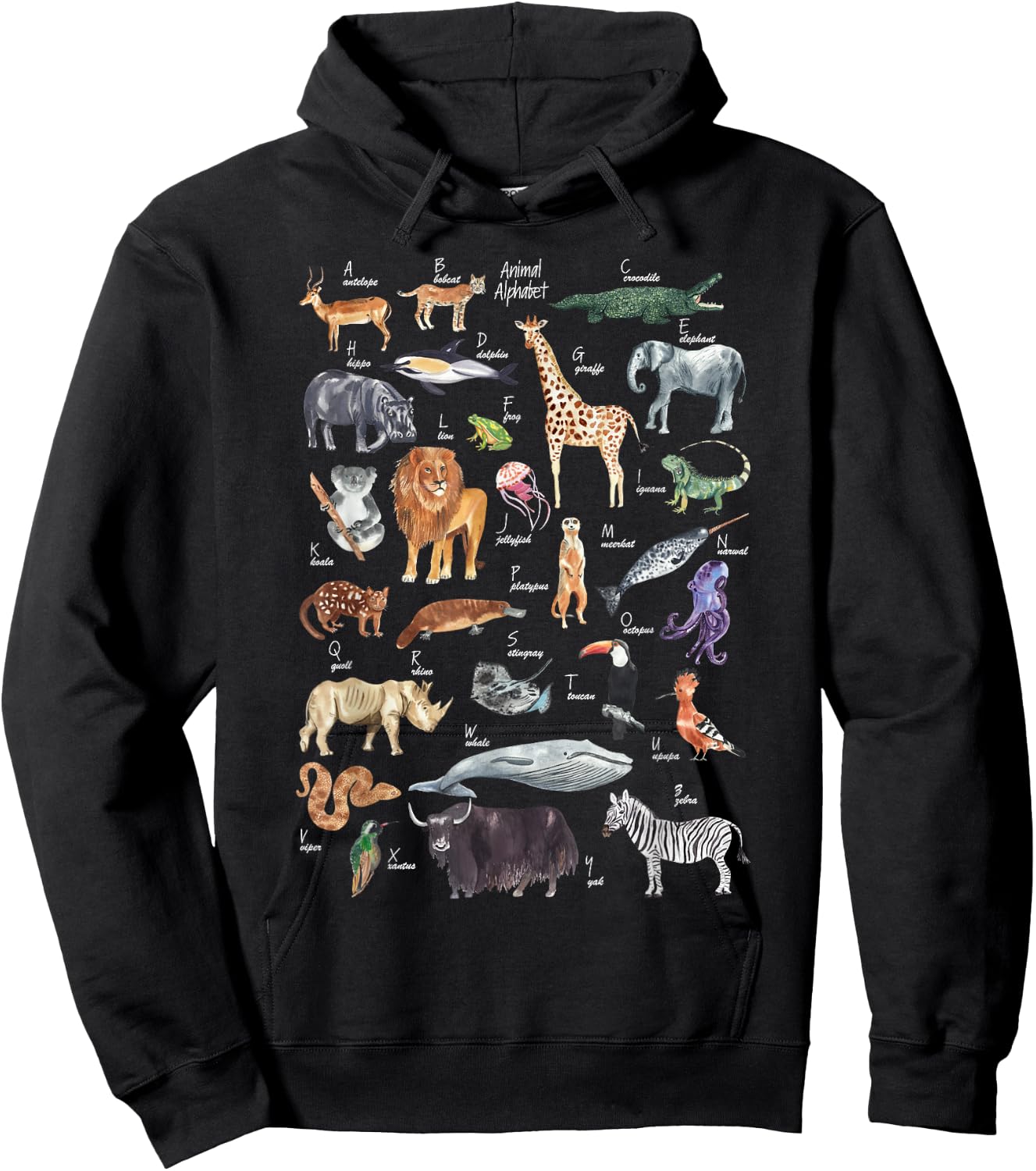 animal alphabet ABCs Learning Hoodie - Hoodie | Black