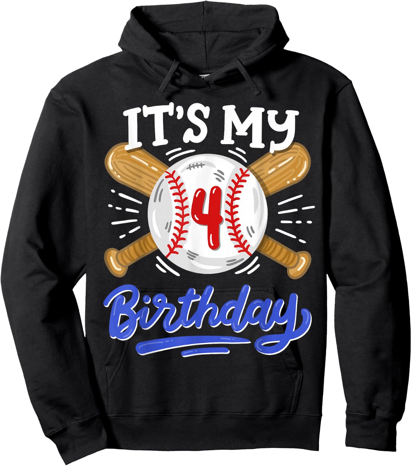 Kids 4th Baseball Birthday Party Boys Sport Fan 4 Years Old Hoodie - Hoodie | Black