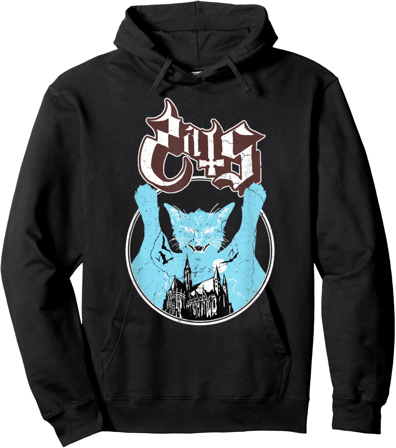Ghost Vintage Halloween Meow Cat Friend Rock Ghost Hoodie - Hoodie | Black