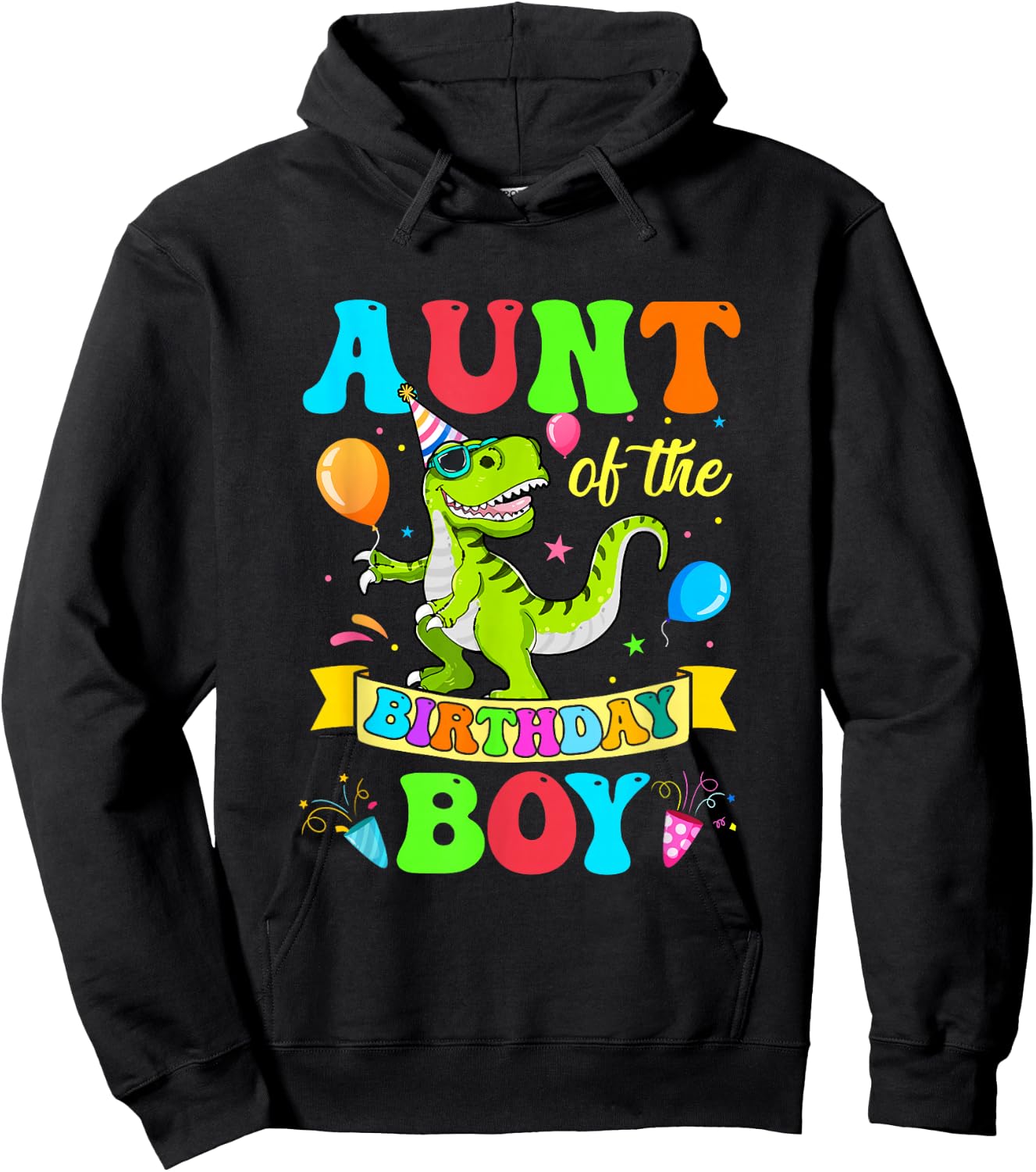 Love Family Matching Aunt Of The Birthday Boy T-Rex Dinosaur Birthday Party Hoodie - Hoodie | Black