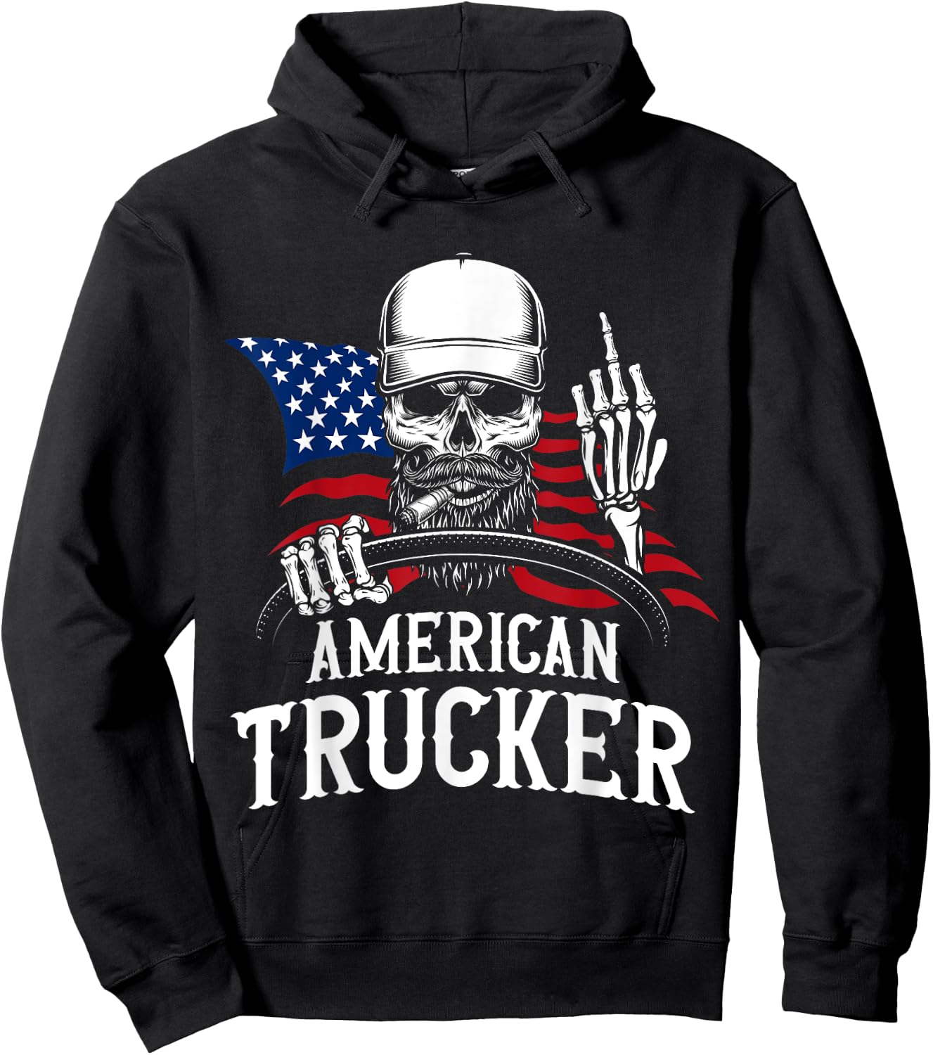 American Trucker for Patriotic Truck Driver Hoodie - Hoodie | Black