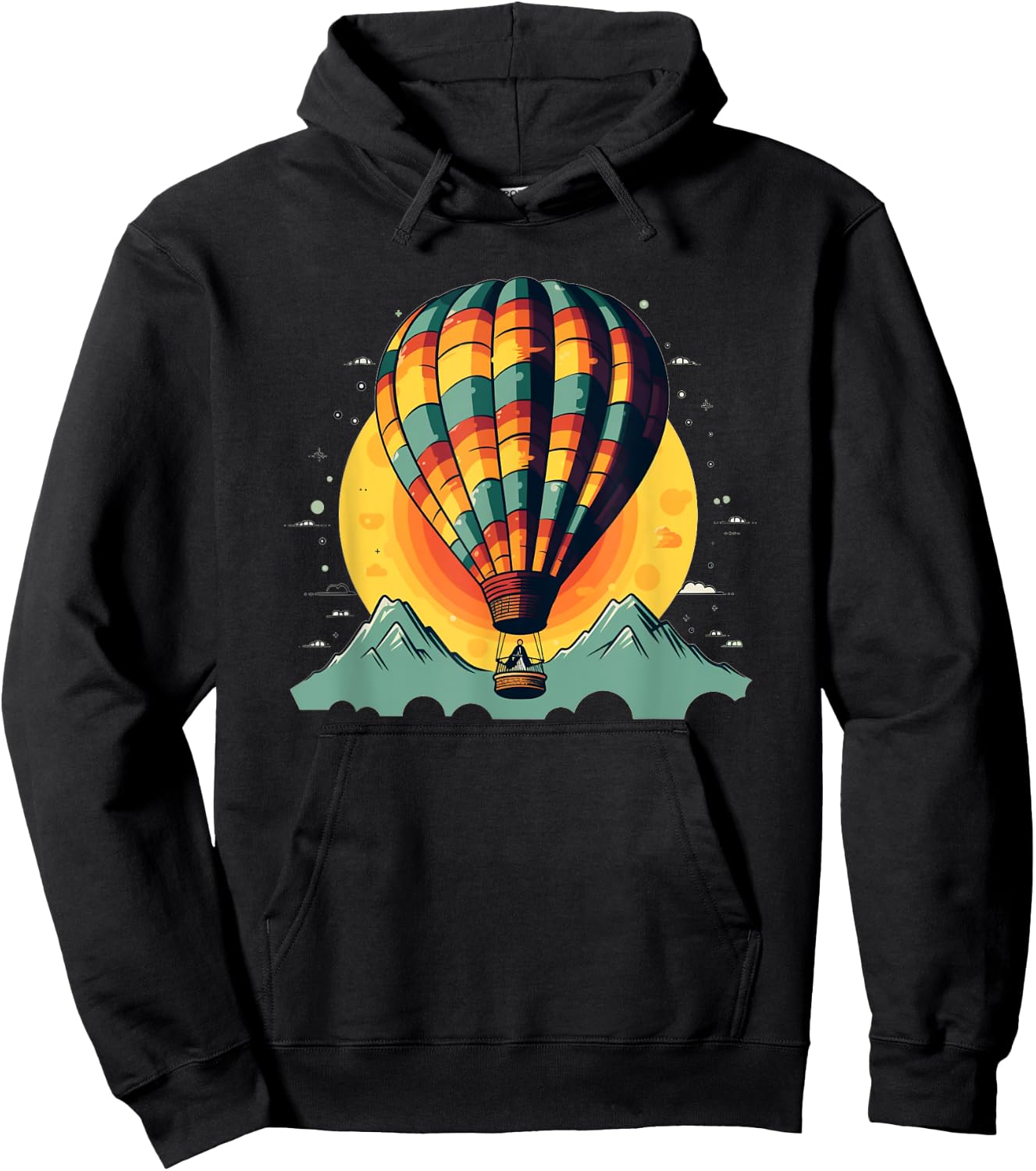 Cool hot Air Balloon with Mountains Hoodie - Hoodie | Black