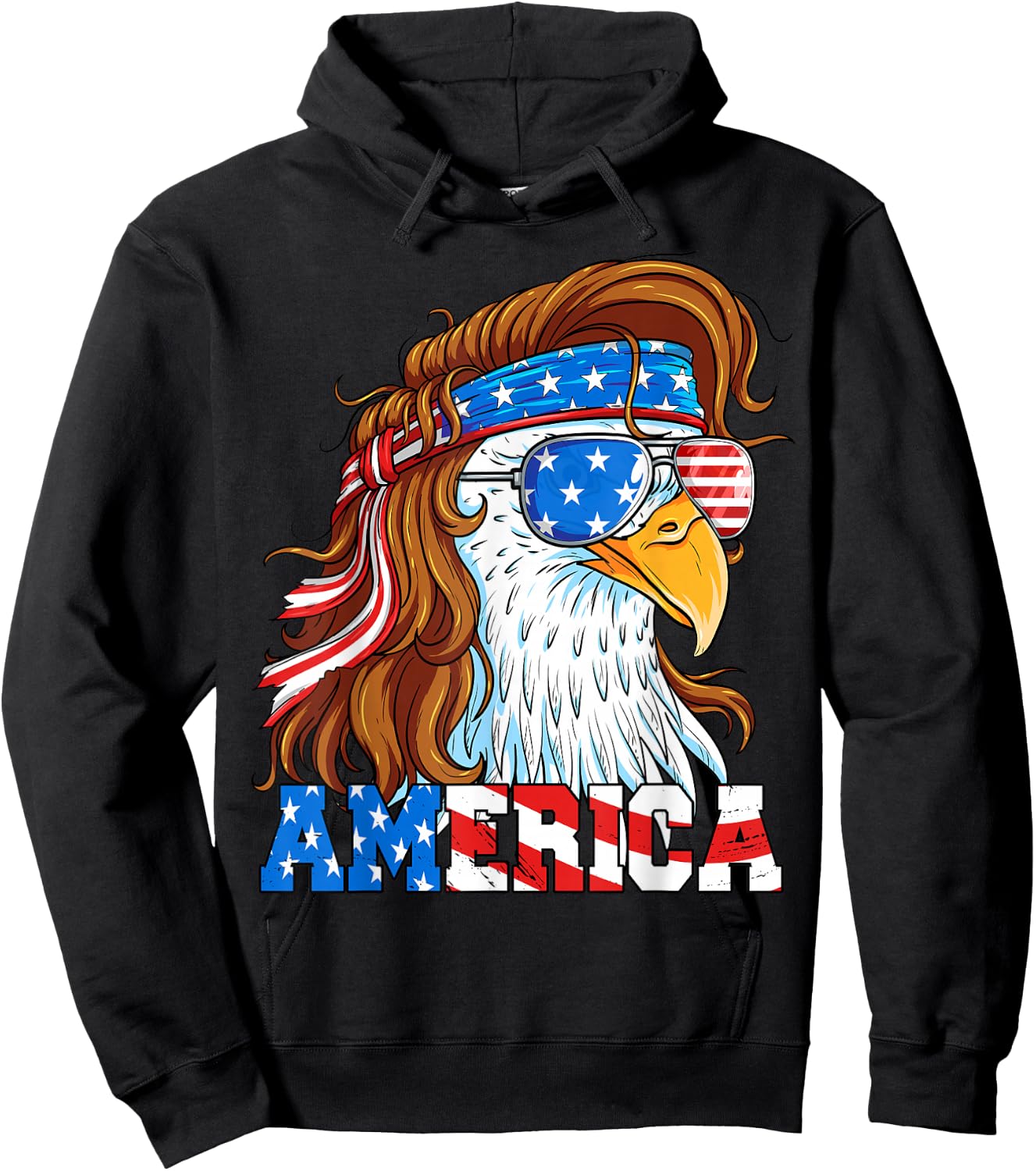 America Eagle 4th of July Mullet American Flag USA Patriotic Hoodie - Hoodie | Black