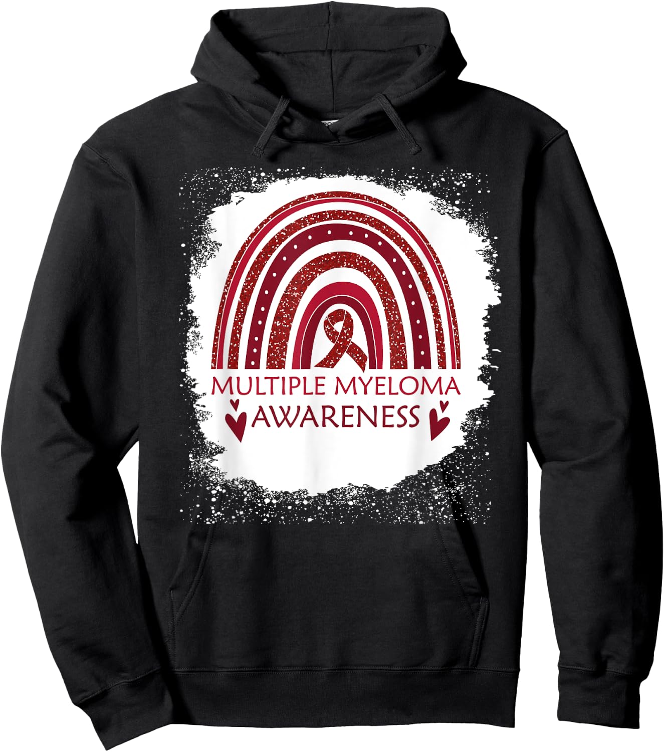 Multiple Myeloma Awareness Bleached Rainbow Burgundy Ribbon Hoodie - Hoodie | Black