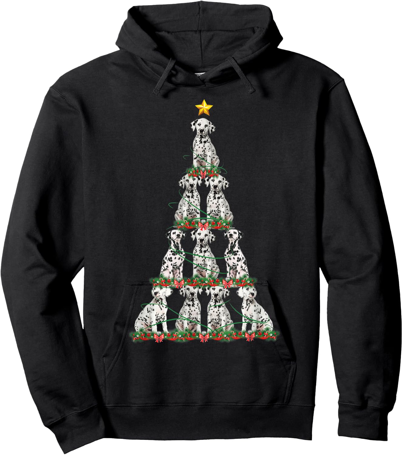Merry Christmas Dalmatian Dog Christmas Tree Hoodie - Hoodie | Black