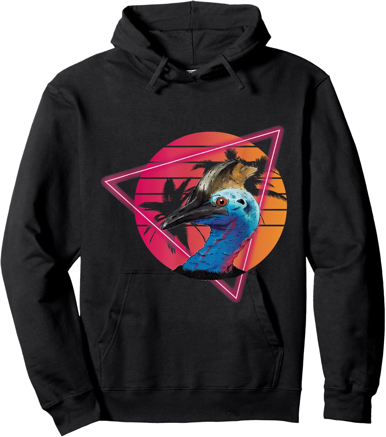 Cassowary Modern Retro Sunset Palm Tree Cassowary Lover Hoodie - Hoodie | Black
