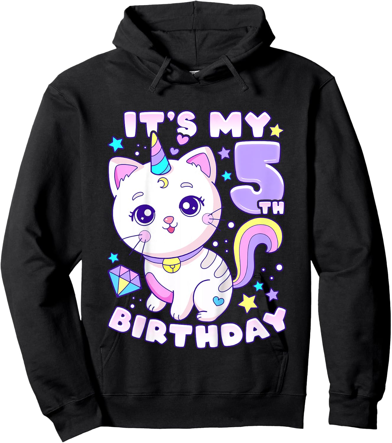 Birthday girl 5 years old, cat, unicorn, 5th birthday Hoodie - Hoodie | Black