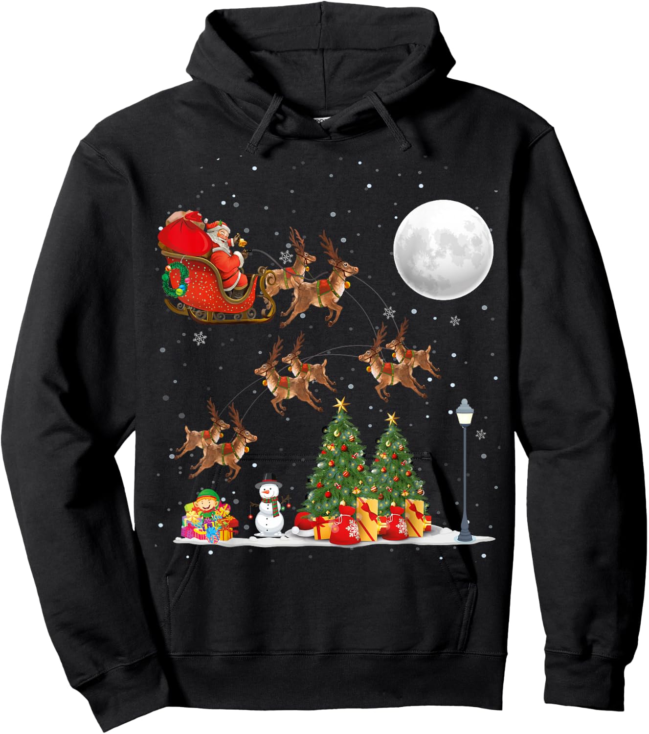 Xmas Tree Lighting Santa Riding sleigh deer Christmas Hoodie - Hoodie | Black