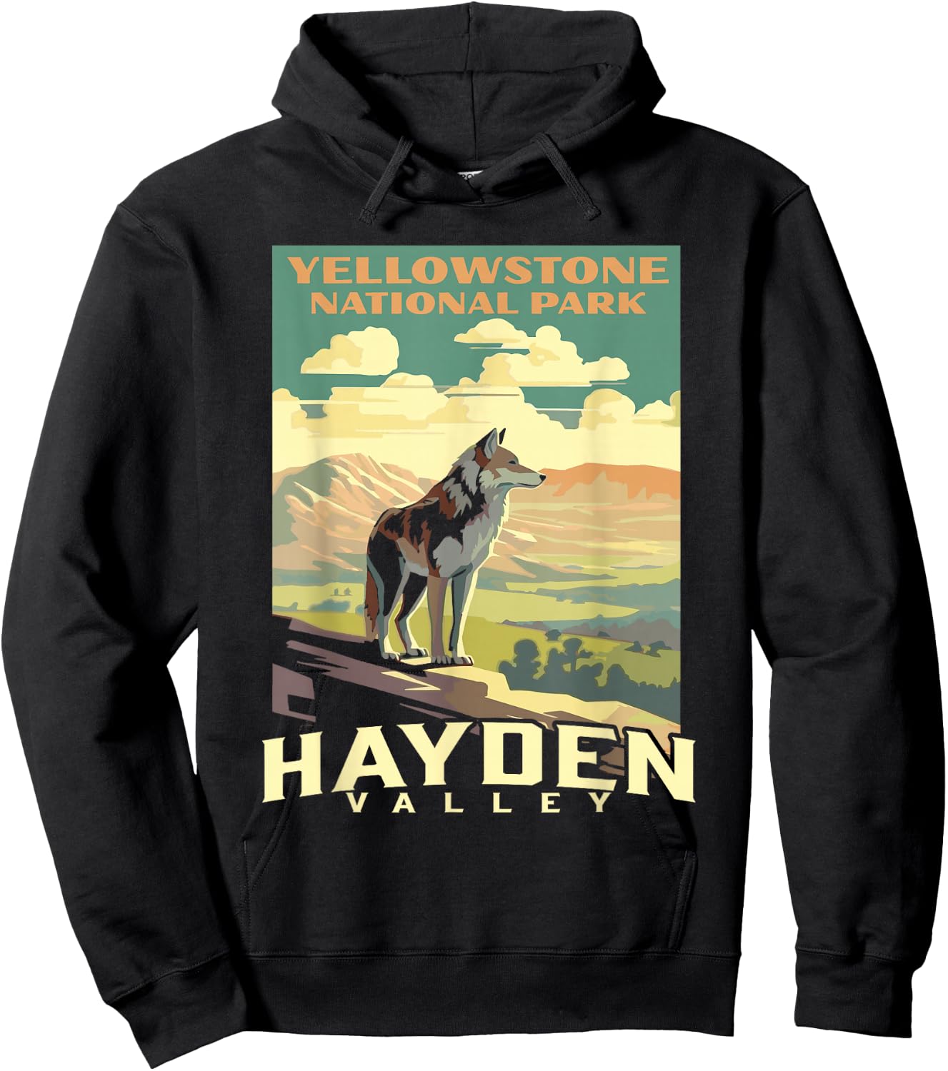 Yellowstone National Park Hayden Valley Wolf WPA Poster Hoodie - Hoodie | Black