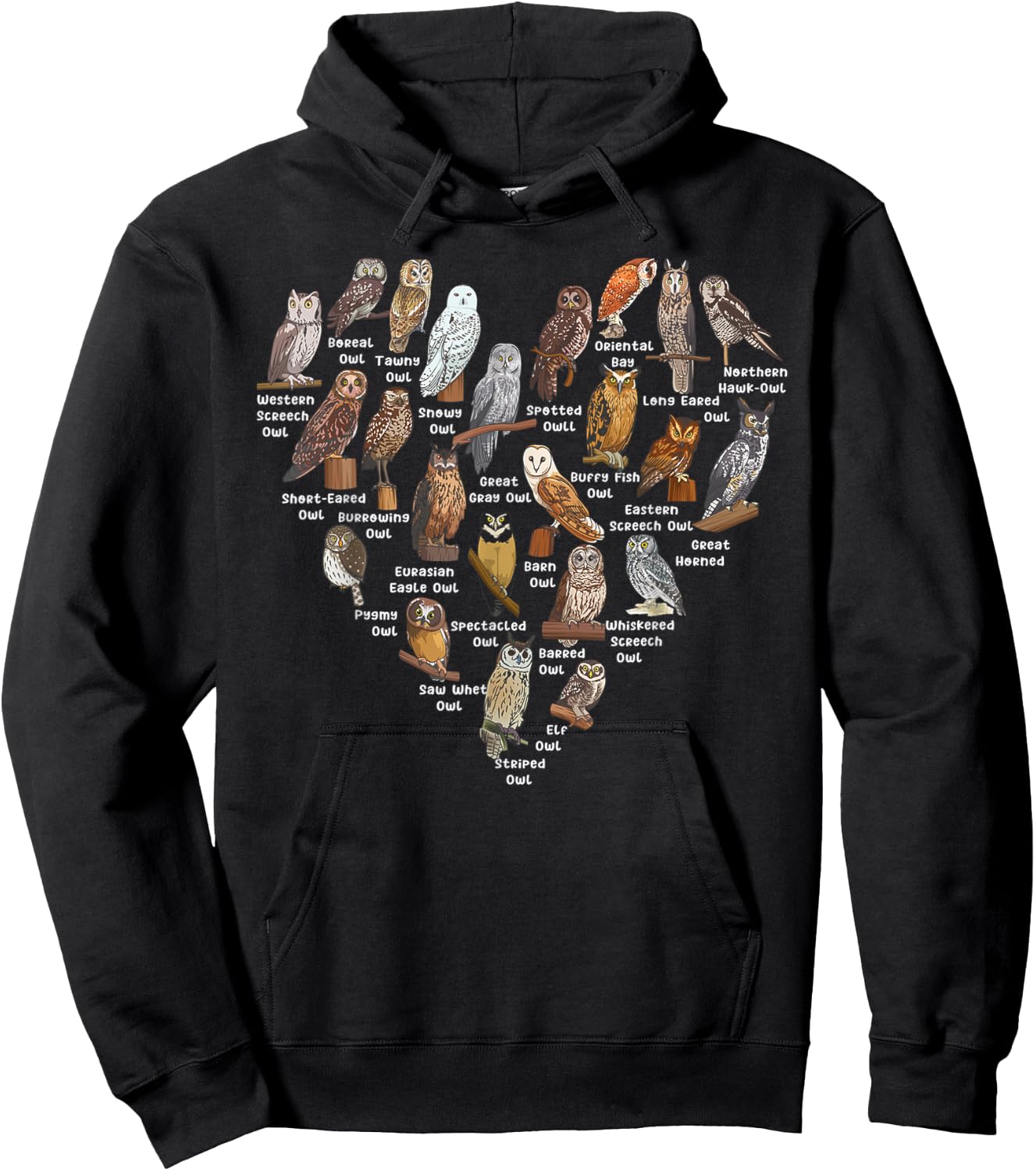 Love Owls Heart Hoodie - Hoodie | Black