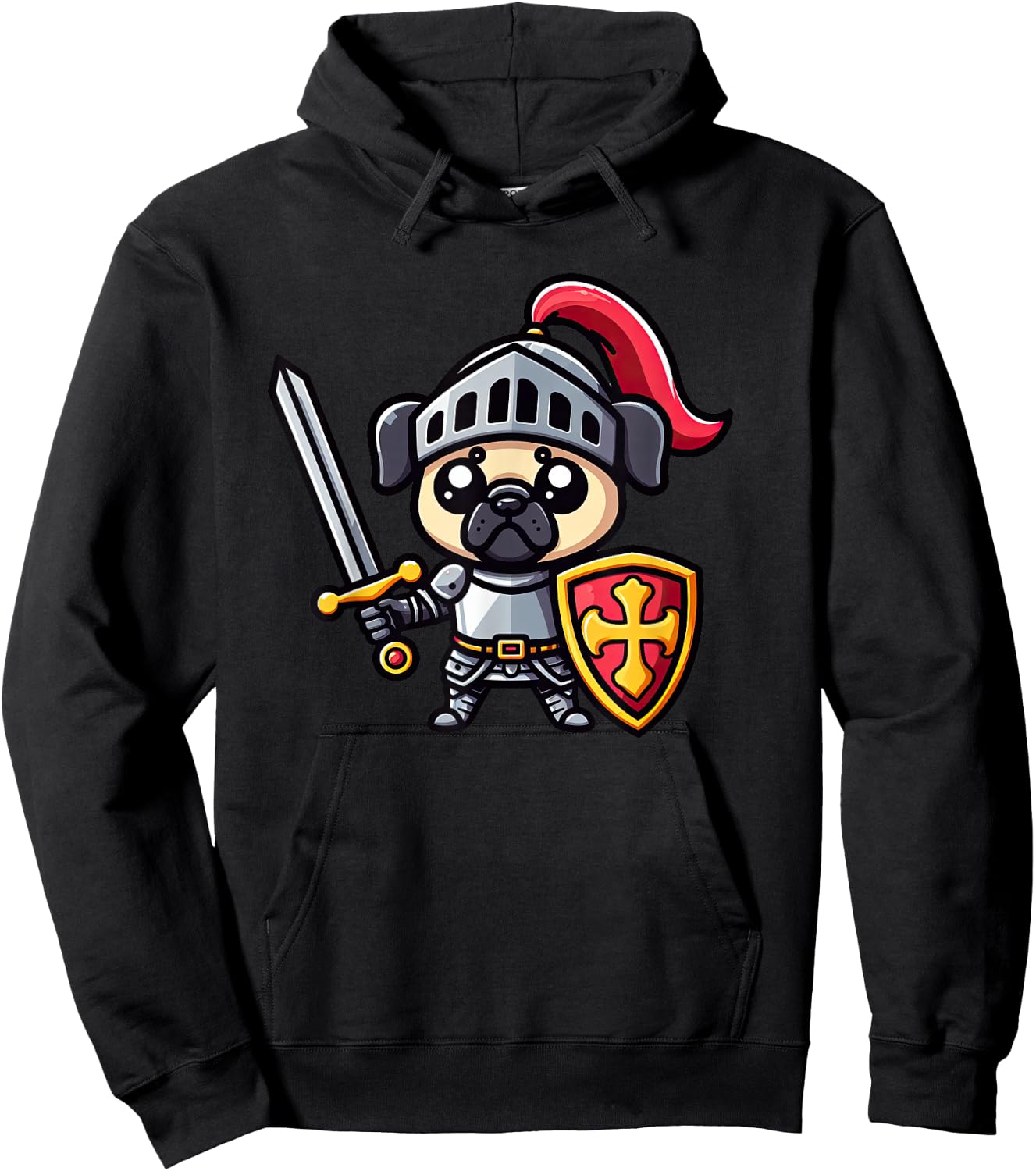 Pug Knight Funny Dog Medieval Women Girls Kids Hoodie - Hoodie | Black