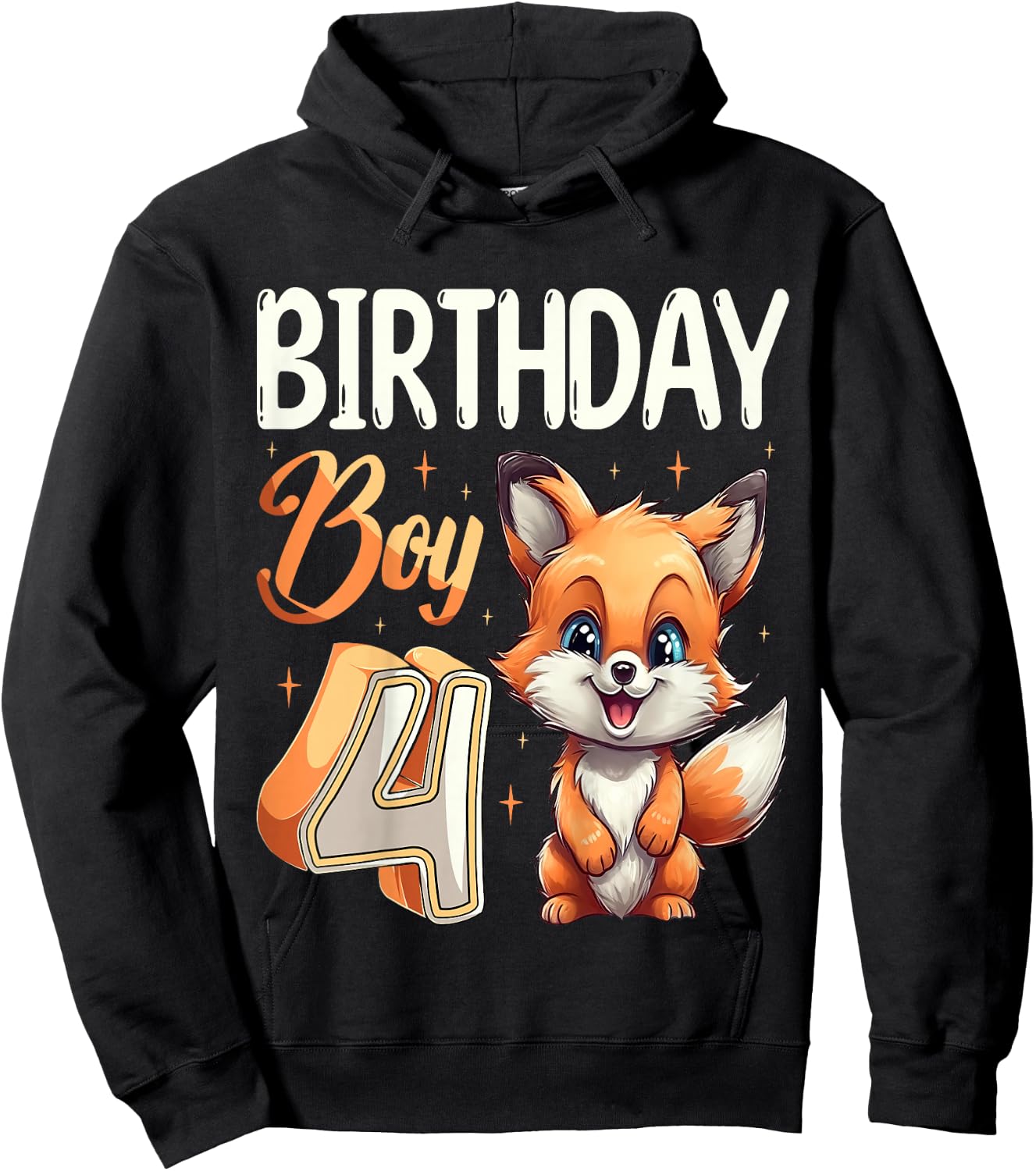 4th Birthday Fox Animal Lovers boy Fox B-day 4 year old Hoodie - Hoodie | Black