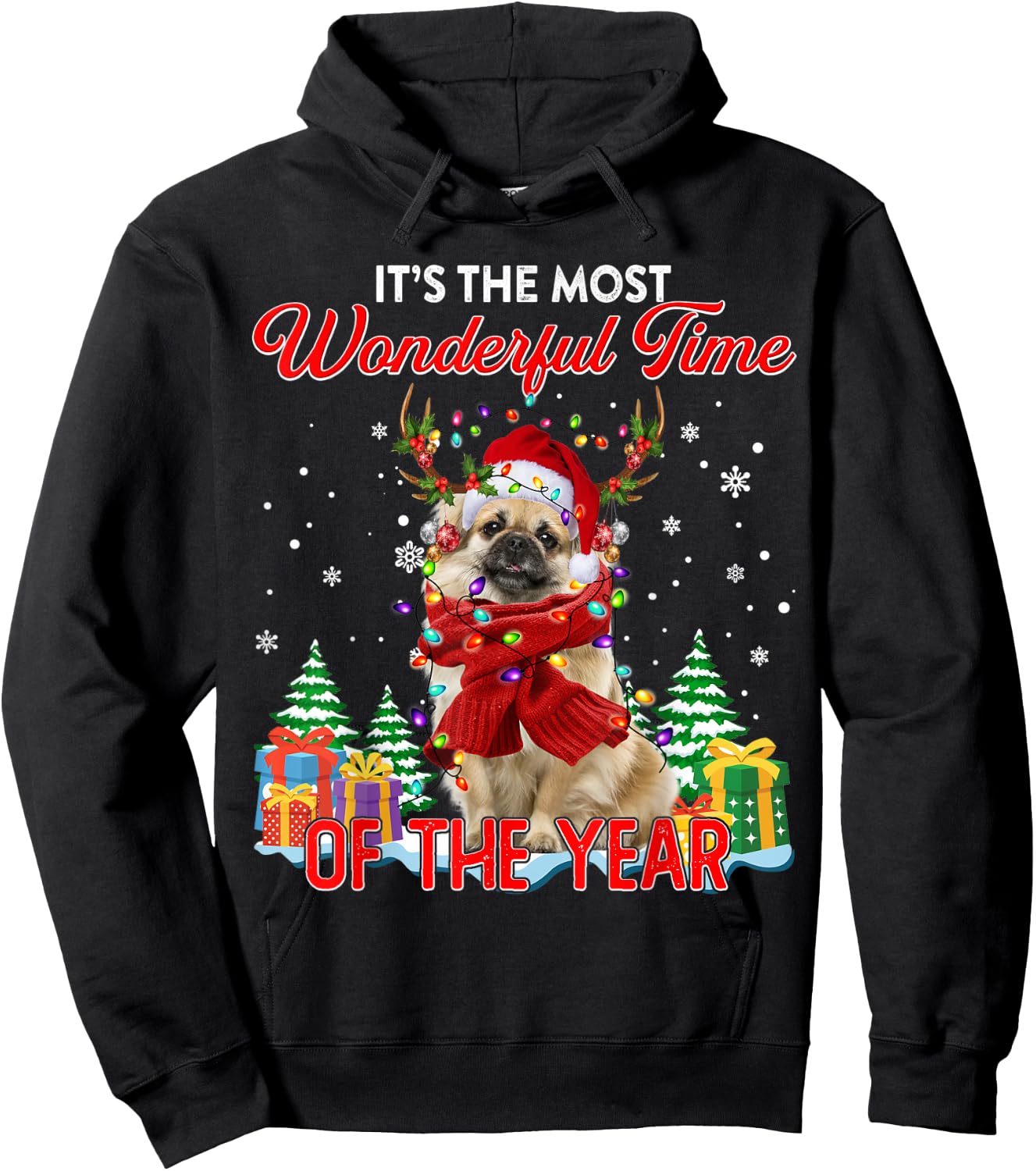 Tibetan Spaniel Christmas Lights Its The Most Wonderful Time Hoodie - Hoodie | Black