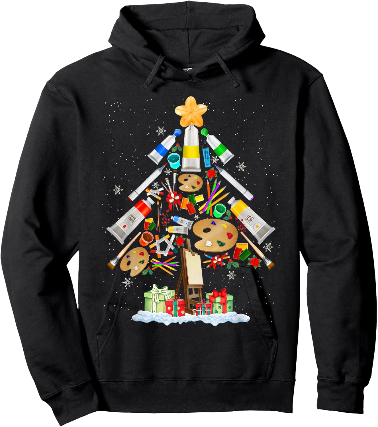 Art Christmas Tree Merry Christmas Artist Art Teacher Hoodie - Hoodie | Black