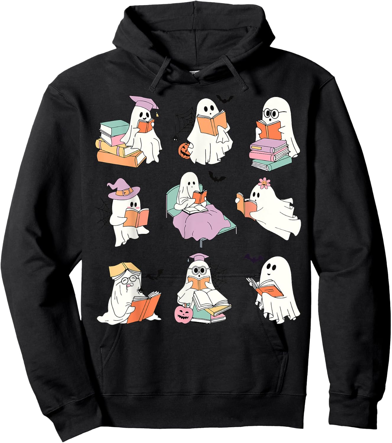 Funny Ghost Book Reading Halloween Books Lover Teacher Kids Hoodie - Hoodie | Black