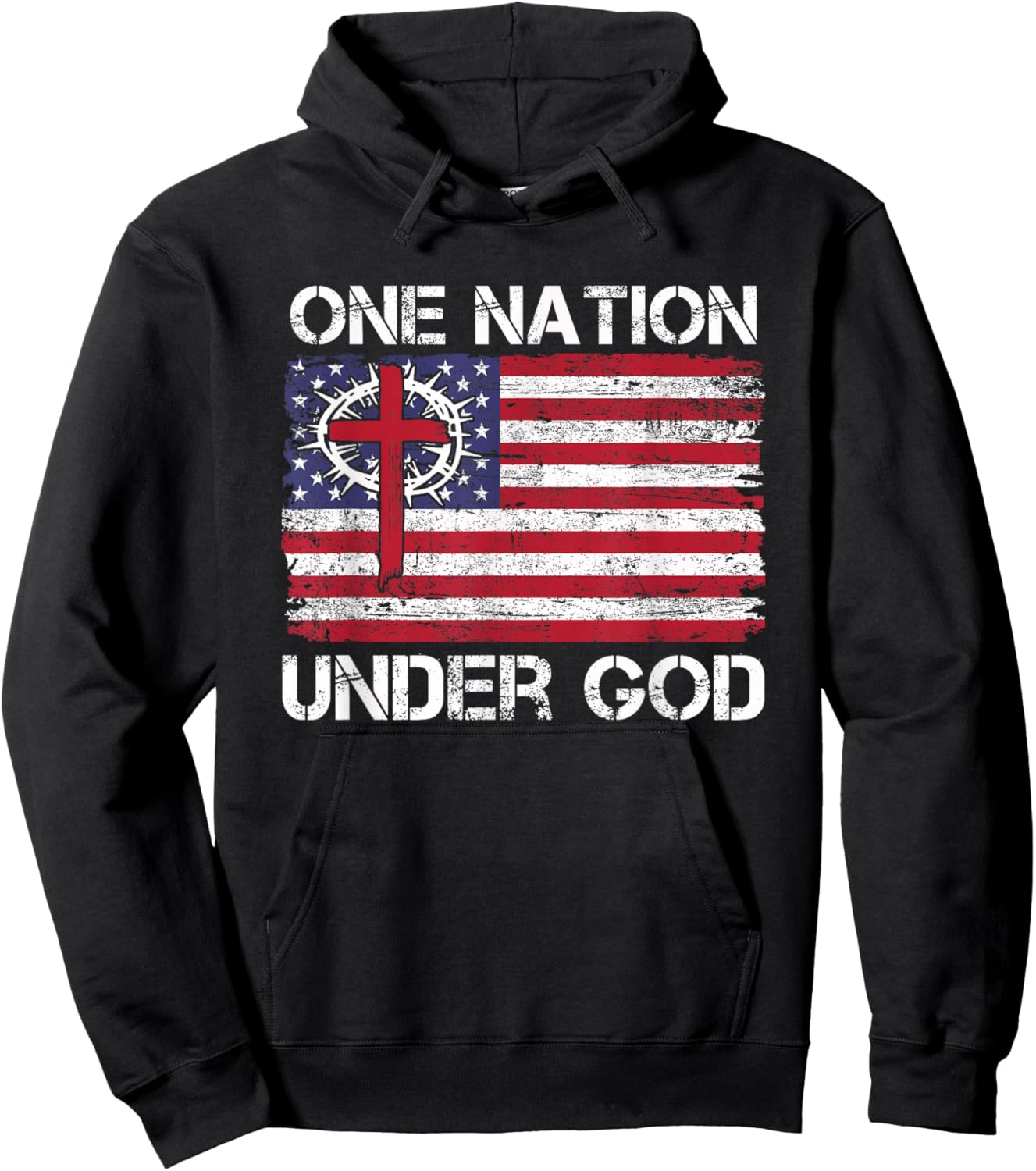 One Nation Under God Jesus USA Flag Christian 4th of July Hoodie - Hoodie | Black