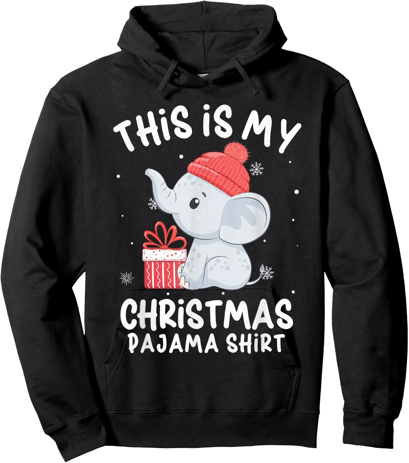 This Is My Christmas Pajama Shirt Baby Elephant Hat Xmas Hoodie - Hoodie | Black