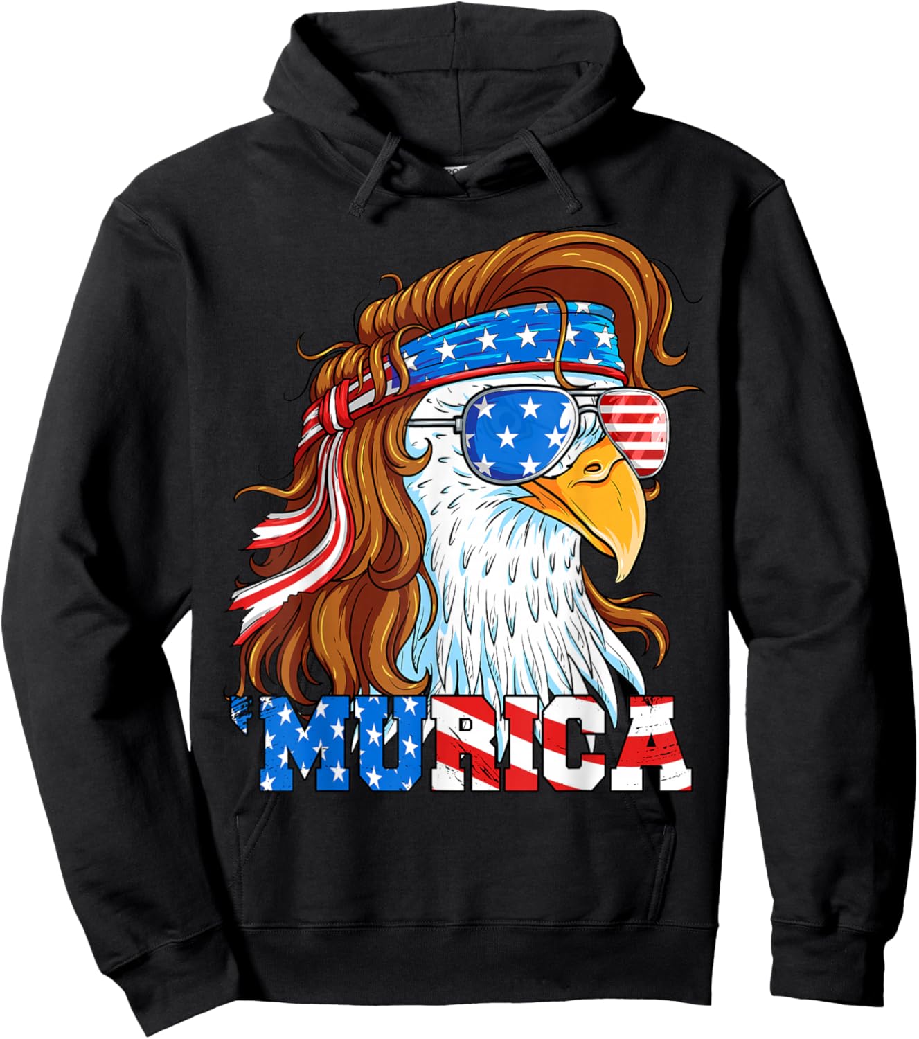 Murica Eagle 4th of July Mullet American Flag USA Patriotic Hoodie - Hoodie | Black