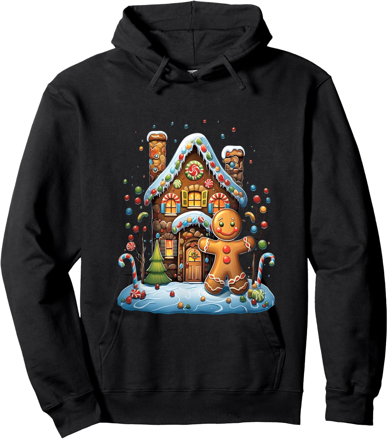 Christmas Gingerbread House Candy Cane X-Mas Pajamas Party Hoodie - Hoodie | Black