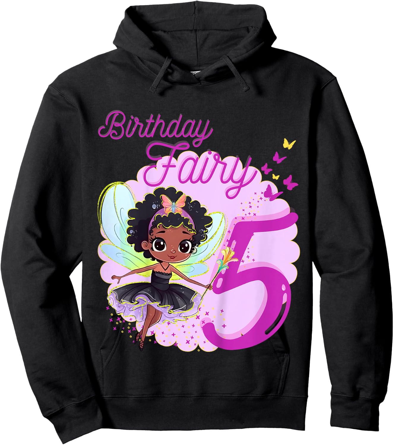 Magical Black Fairy Party Theme 5th Birthday | 5 Years Old Hoodie - Hoodie | Black