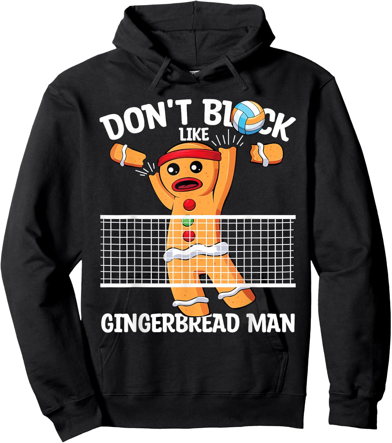 Volleyball Blocker Christmas Gingerbread Man Volleyball Hoodie - Hoodie | Black