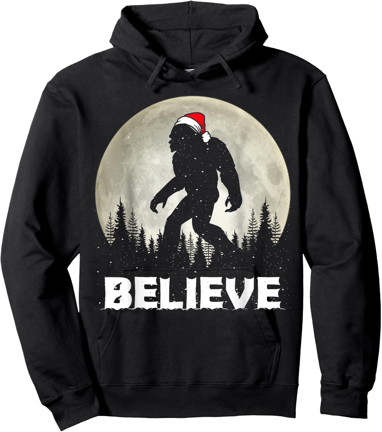 Santa Hat Bigfoot Believe Christmas Lights Rock Sasquatch Hoodie - Hoodie | Black
