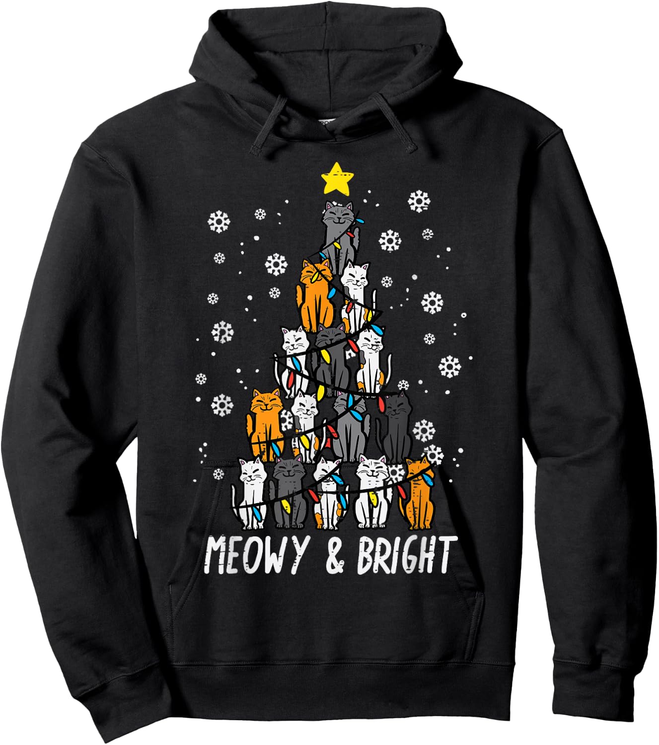 Cats Christmas Tree Meowy Bright Cute Xmas Girls Kids Women Hoodie - Hoodie | Black