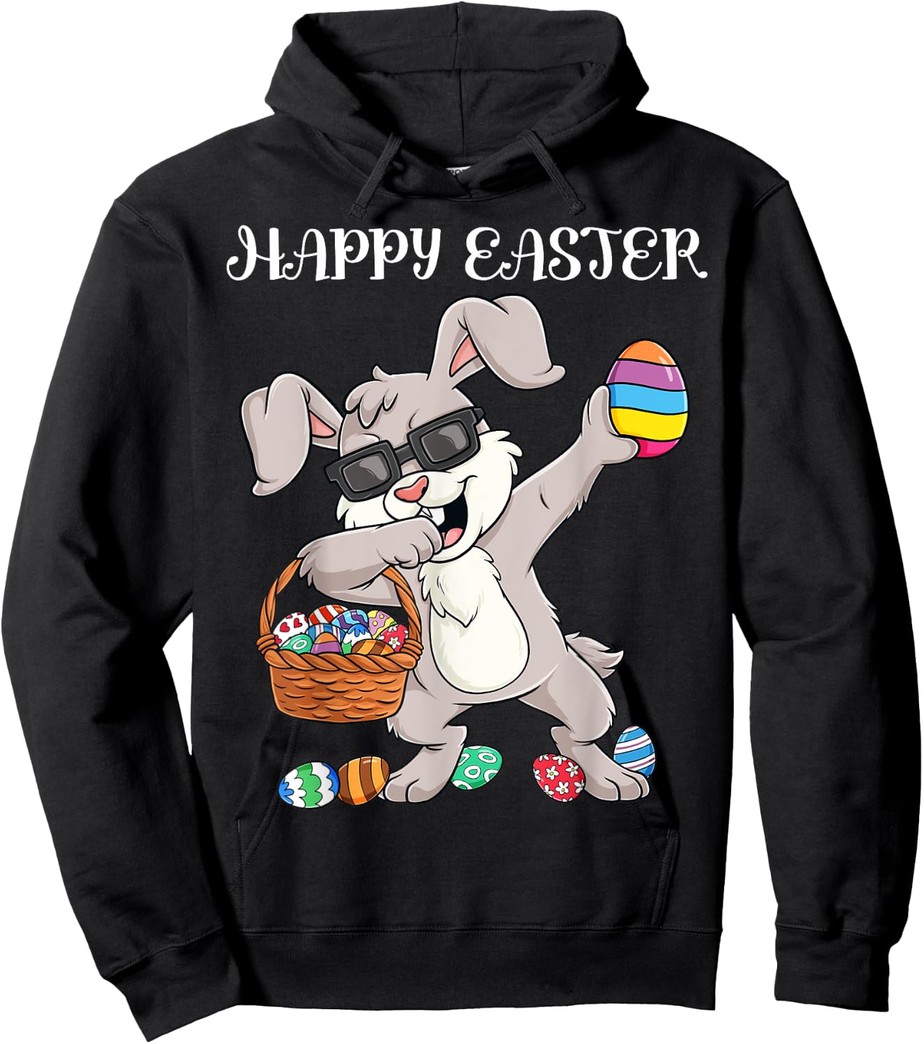 Happy Easter Day Dabbing Rabbit Eggs Toddler Boys Girls Kids Hoodie - Hoodie | Black