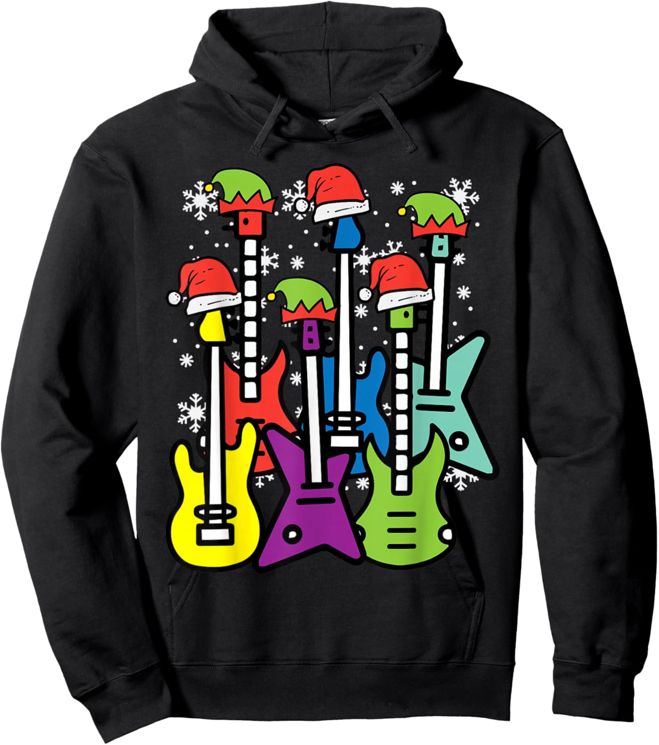 Christmas Guitars Santa Xmas Music Rocker Men Boys Kids Hoodie - Hoodie | Black