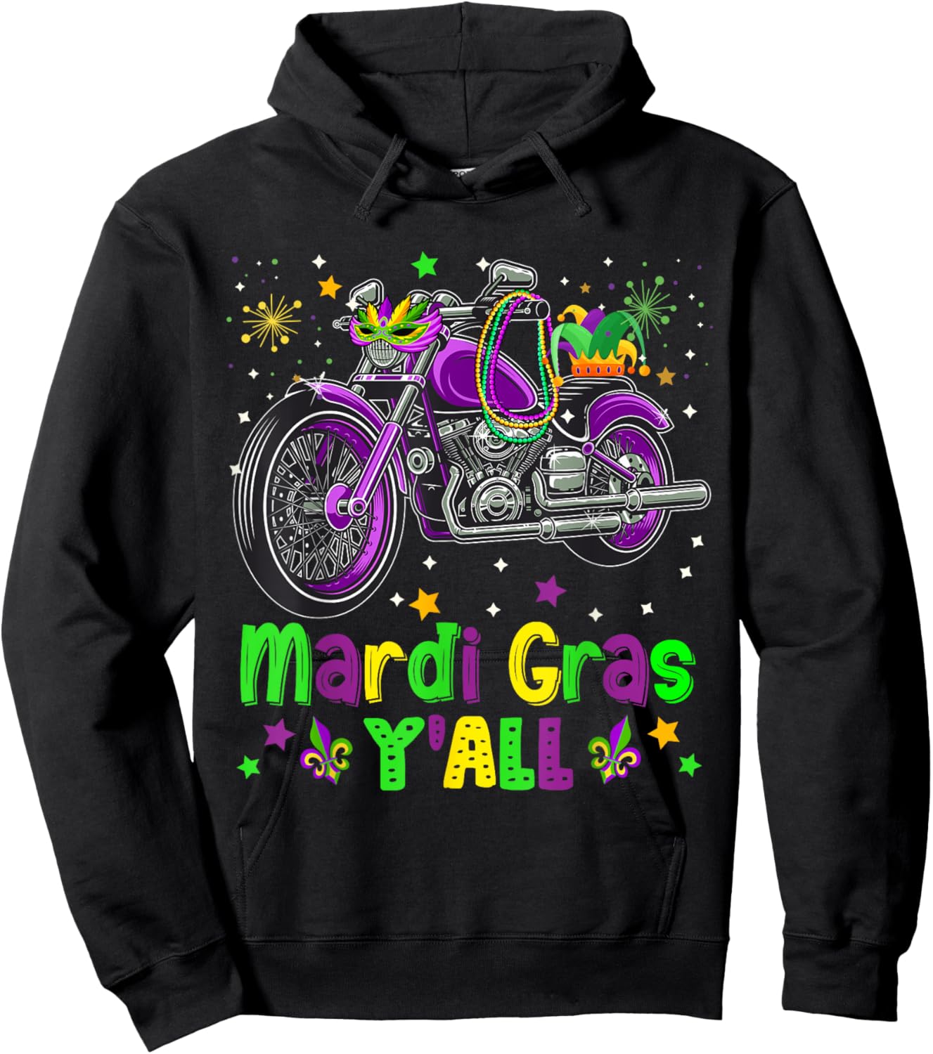It's Mardi Gras Y'all Funny Motorcycle Masked Jester Hat Hoodie - Hoodie | Black