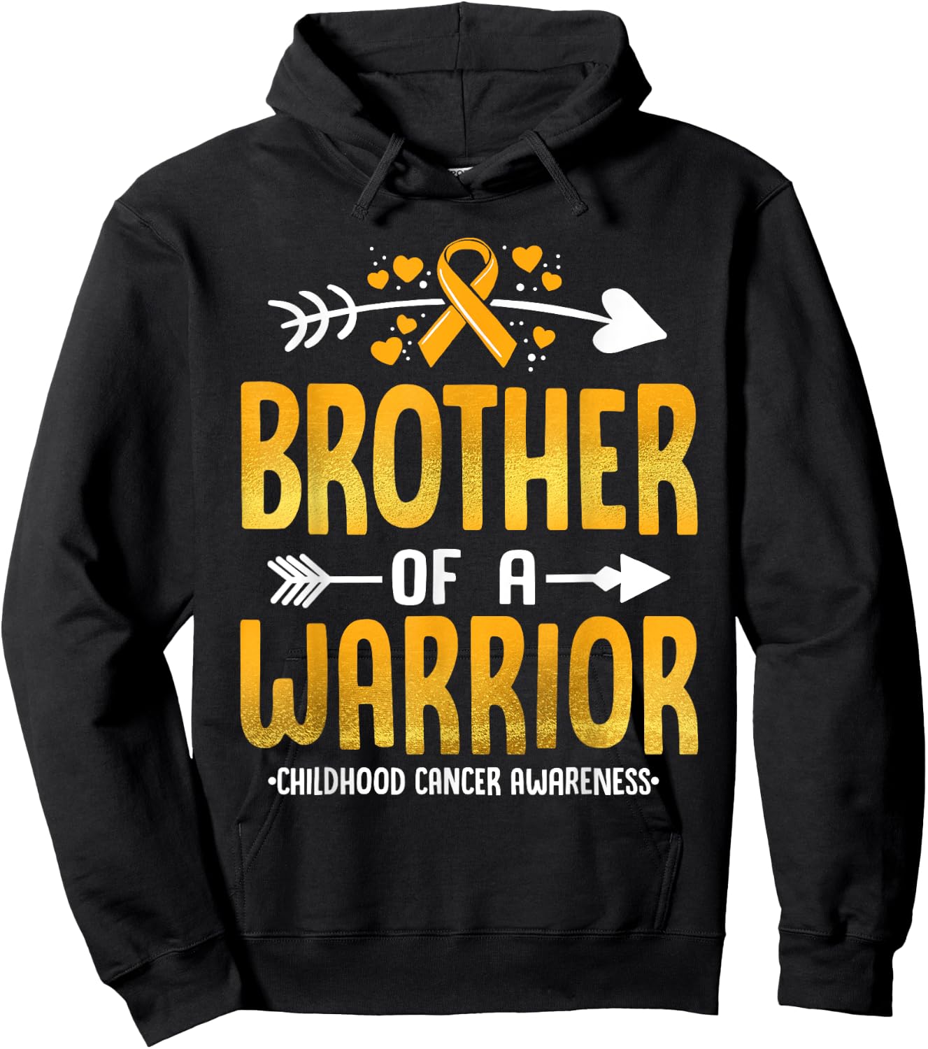 Brother Of A Warrior Childhood Cancer Awareness Gold Ribbon Hoodie - Hoodie | Black