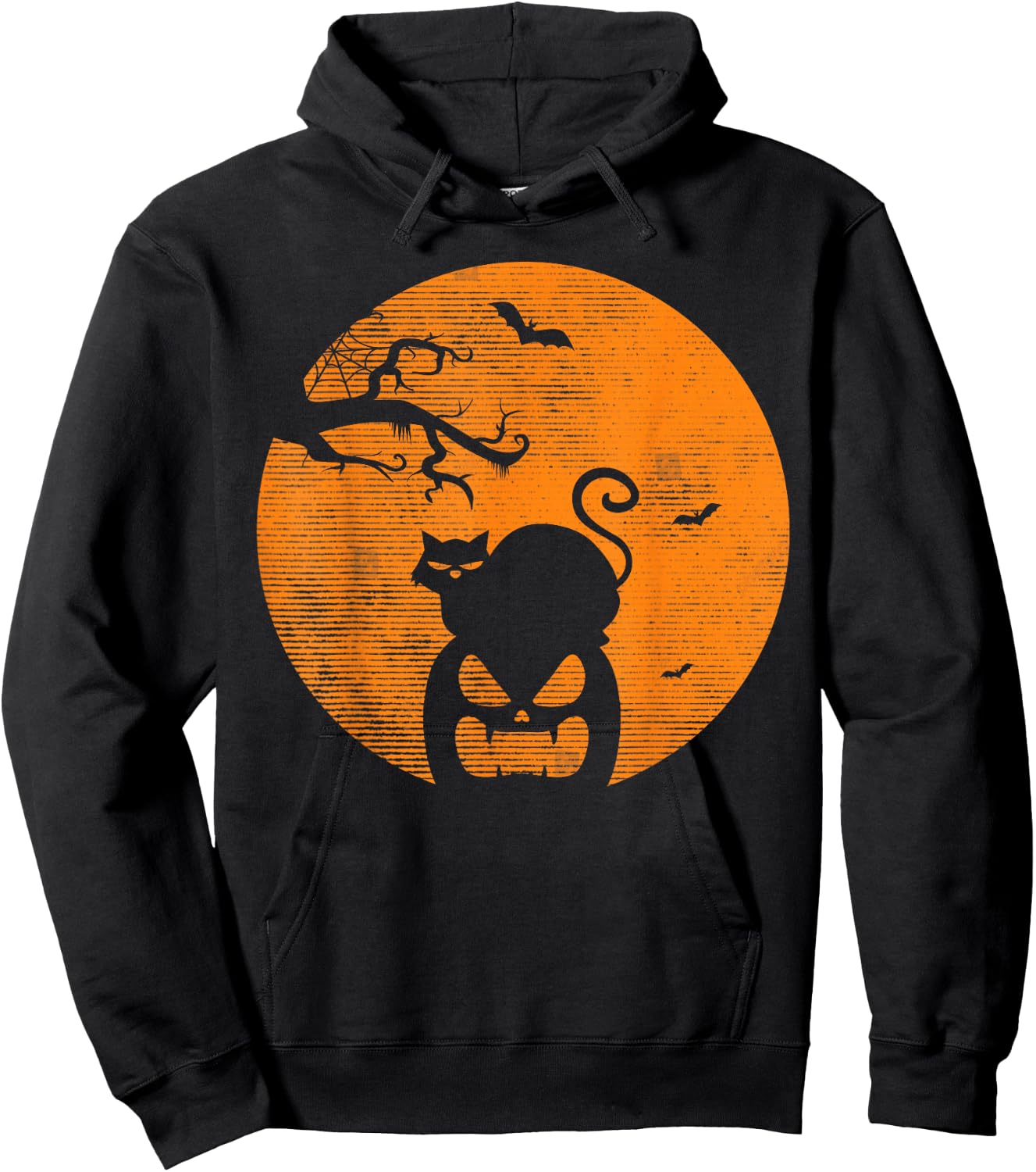 Vintage Scary Halloween Pumpkin Cat Costume Retro Cat Moon Hoodie - Hoodie | Black