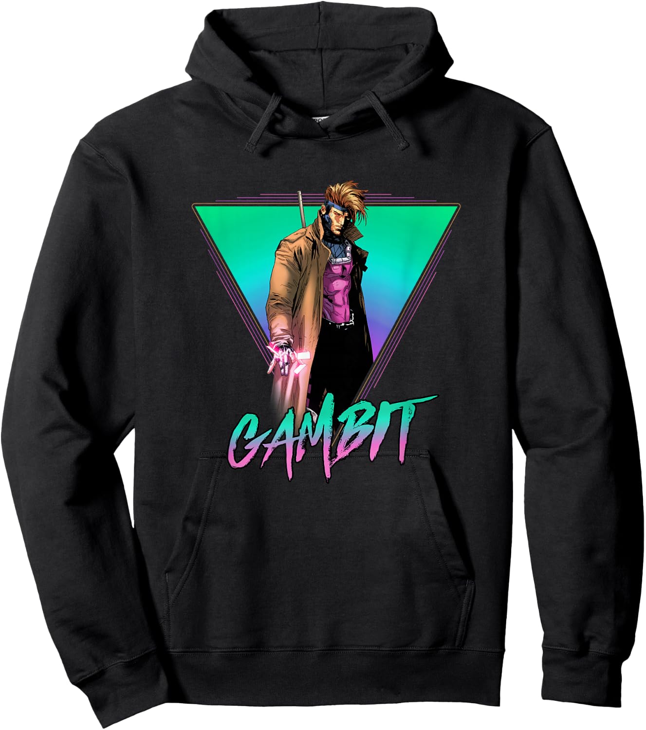 Marvel X-Men Gambit Epic Neon 80's Style Retro Portrait Hoodie - Hoodie | Black