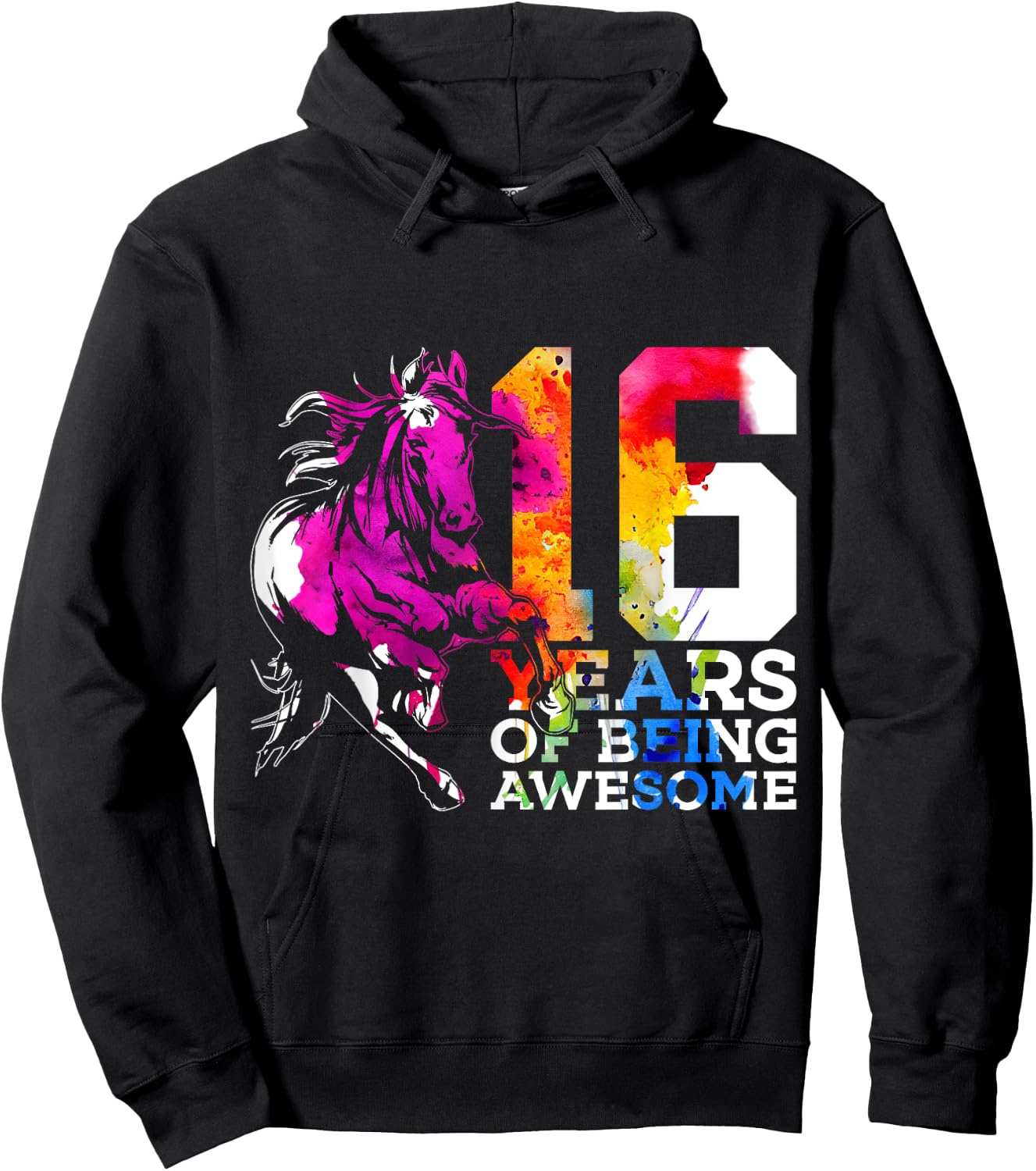 Horse 16 Years of Being Awesome Riding 16th Birthday Hoodie - Hoodie | Black
