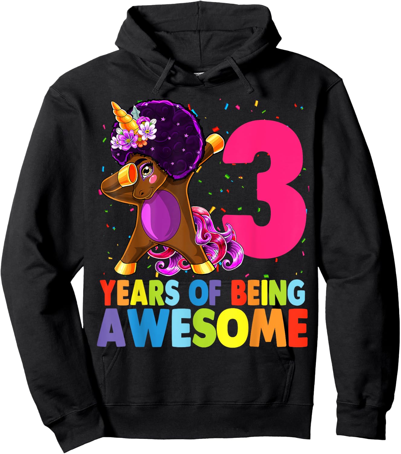 3rd Birthday Dabbing Unicorn Afro Party Gift 3 Years Old Hoodie - Hoodie | Black