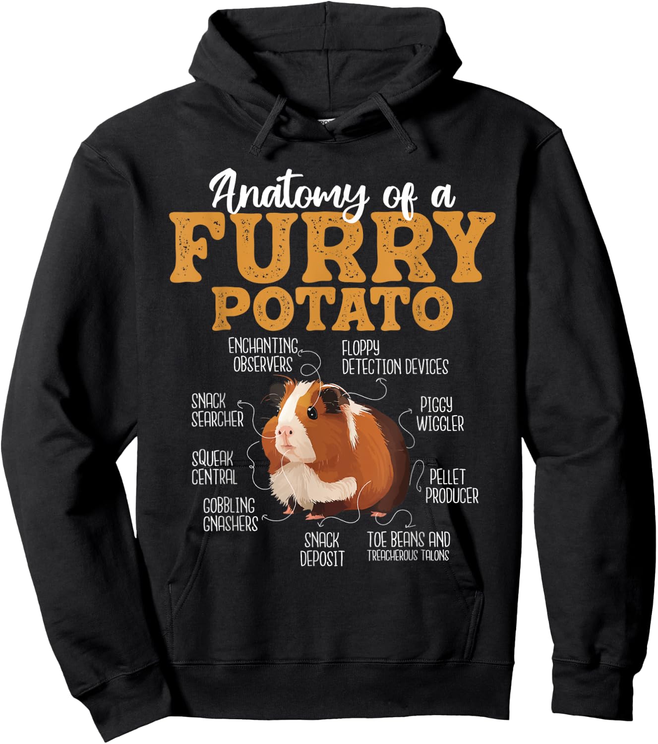 Funny Guinea Pig Shirts - Anatomy Of A Furry Potato - Guinea Pig Animal Rodent Lover - Women's Black Short Sleeve Classic Fit Cotton 60% Polyester 40% - Small Hoodie - Hoodie | Black